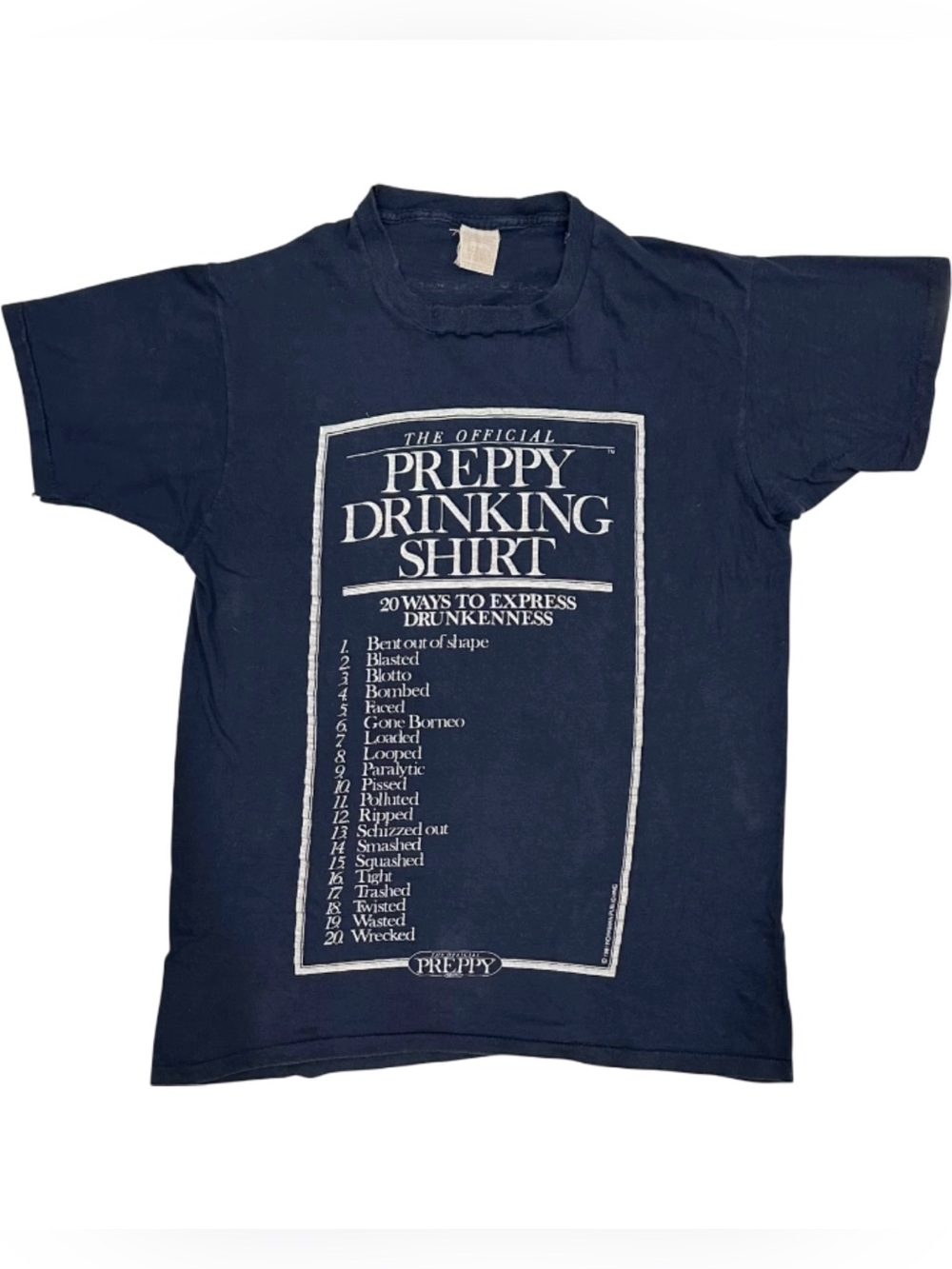 Vintage The Official Preppy Drinking Shirt T-Shirt Blue Size L 1981